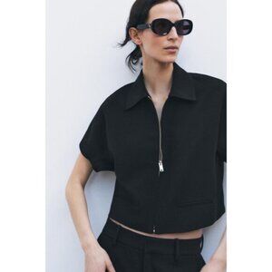 Zara cropped cape sleeves zipper black jacket - like new condition